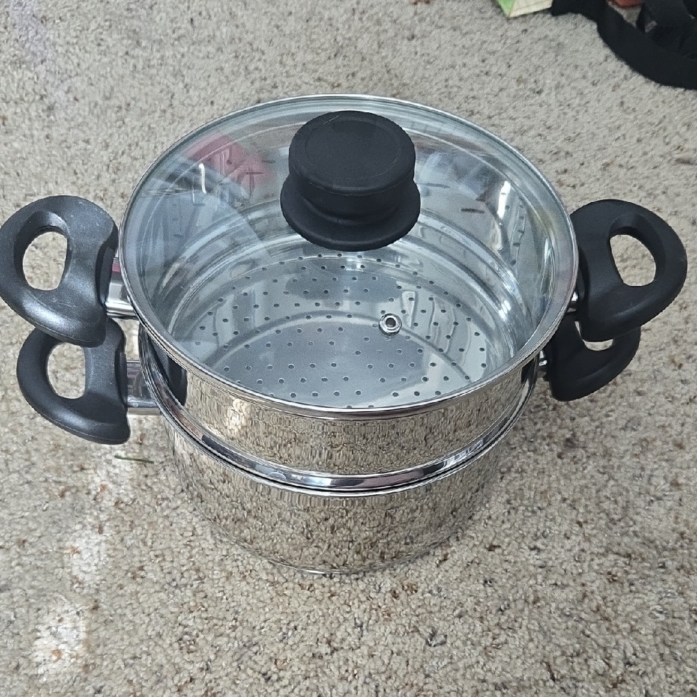 Silver Steamer Pot with Black Handles